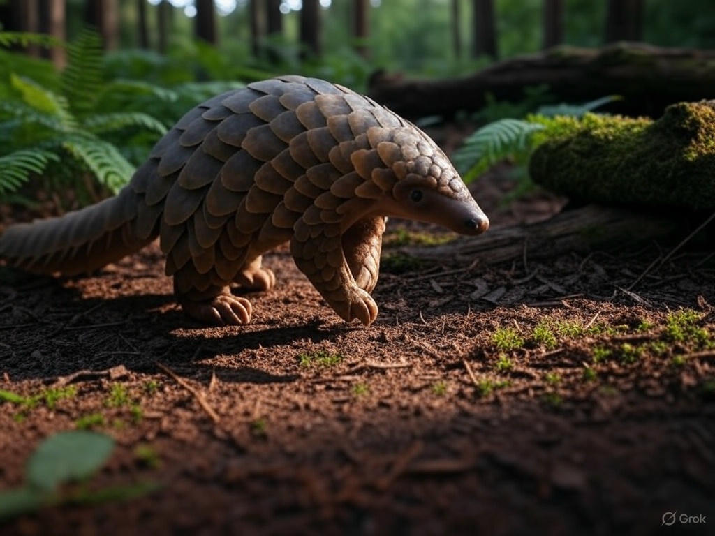 pangolin walking on forest floor
